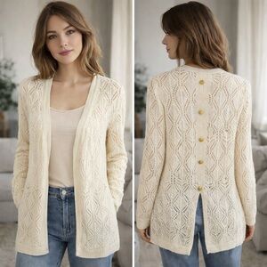 Sz S Sioni Ivory Long Mixed Media Cardigan $69 MSRP